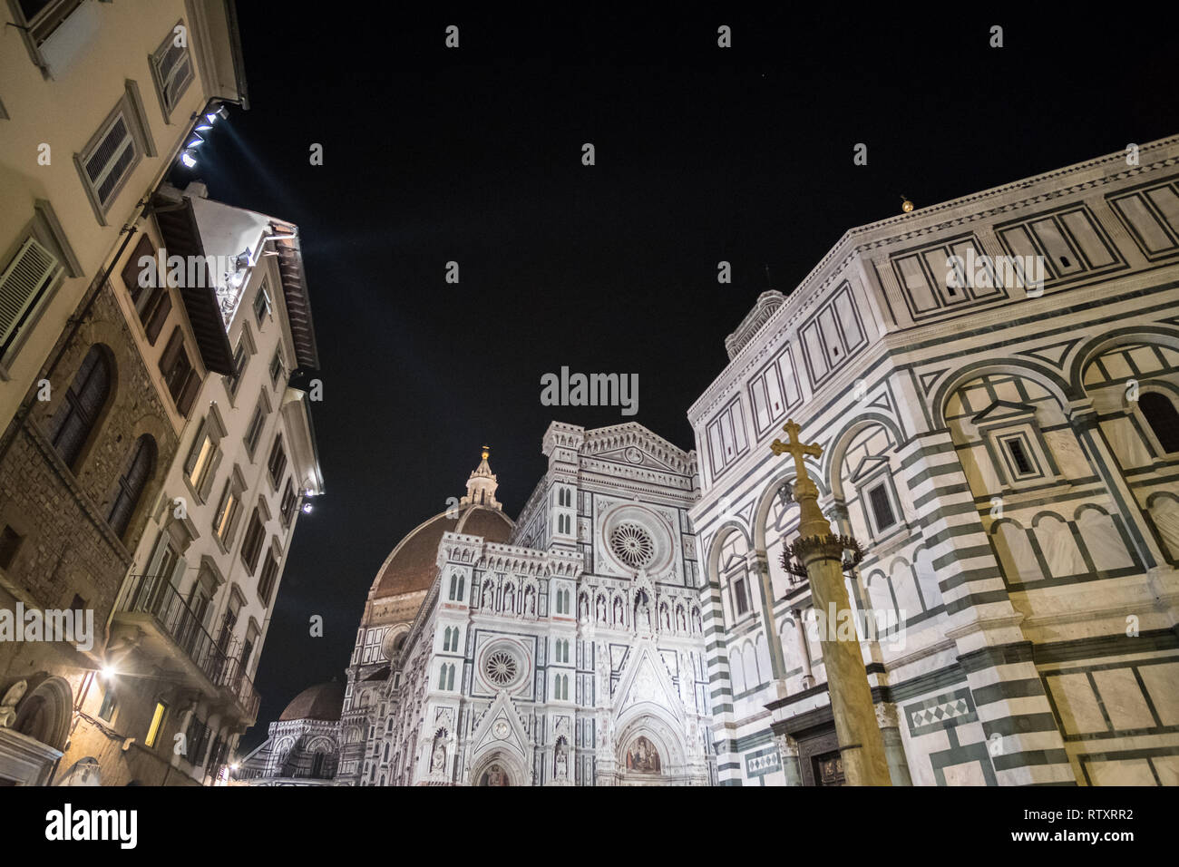 Florence Duomo Cathedral. Basilica di Santa Maria del Fiore or Basilica of Saint Mary of the Flower in Florence, Italy. At night. Stock Photo