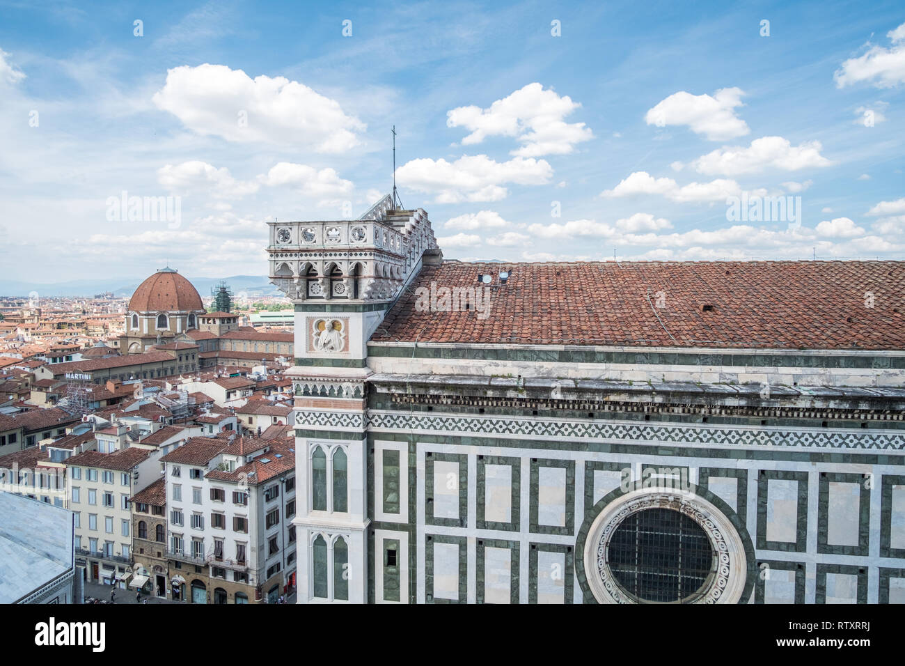Aerial view of Florence, Italy. With Florence Duomo Cathedral. Basilica di Santa Maria del Fiore or Basilica of Saint Mary of the Flower Stock Photo