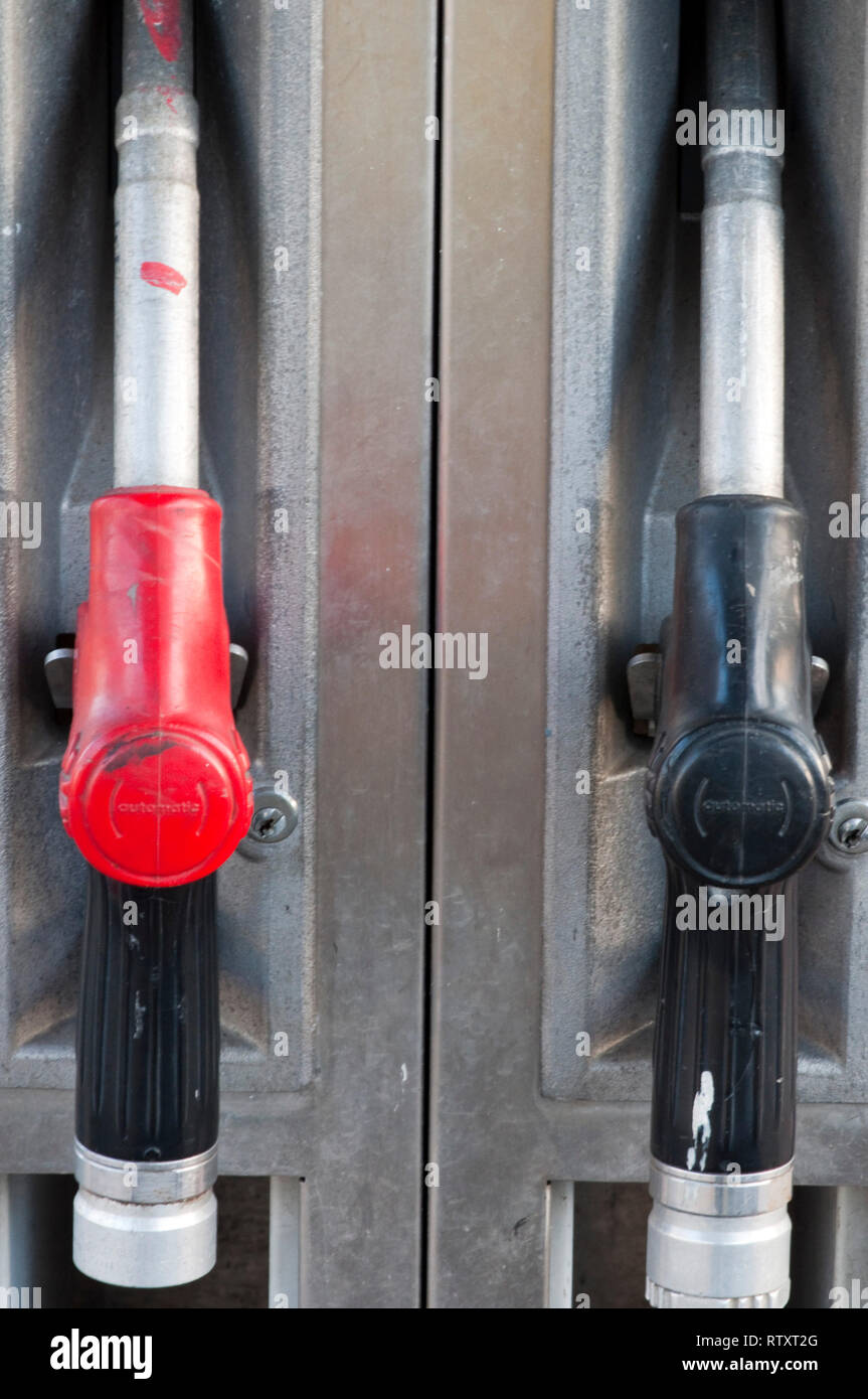 Gas pump handles, nozzles. High resolution image Stock Photo Alamy