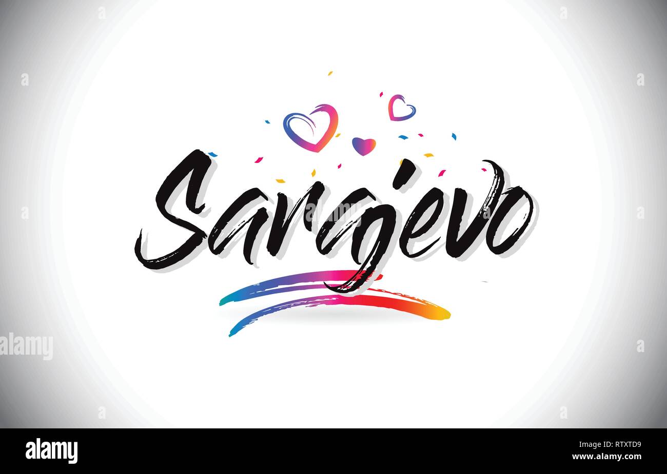 Sarajevo Welcome To Word Text with Love Hearts and Creative Handwritten Font Design Vector Illustration. Stock Vector
