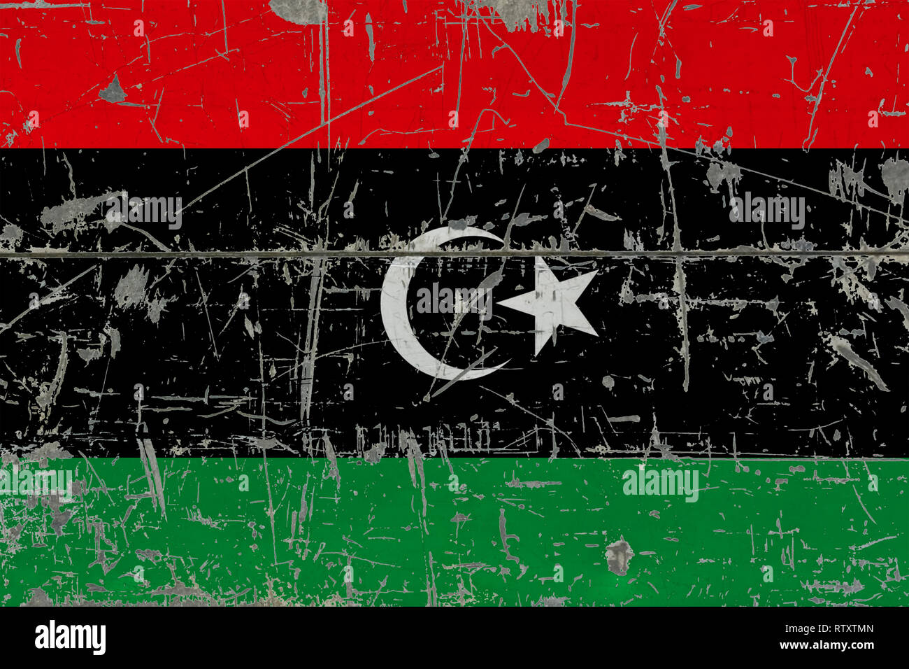 Grunge Libya flag on old scratched wooden surface. National vintage ...