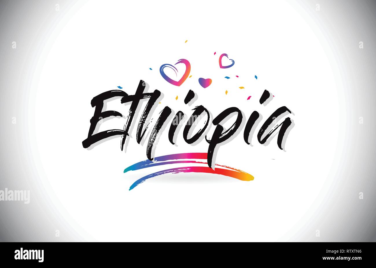 Ethiopia To Word Text with Love Hearts and Creative Handwritten