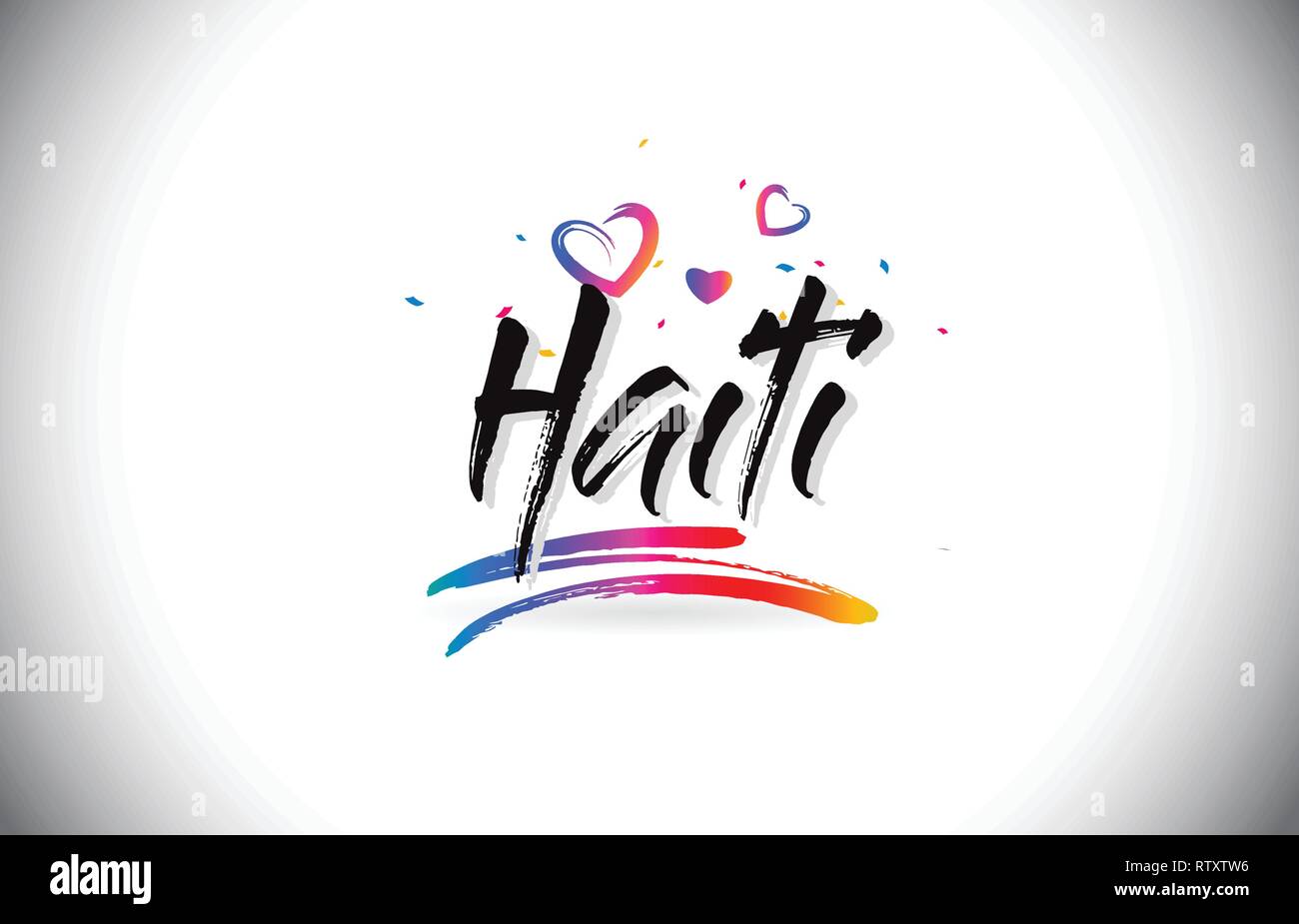 Haiti Welcome To Word Text with Love Hearts and Creative Handwritten Font Design Vector Illustration. Stock Vector