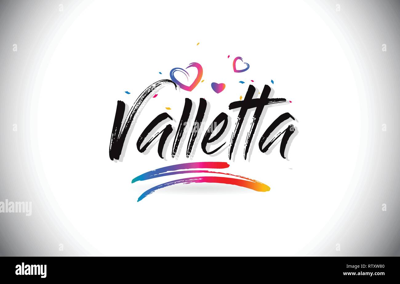 Valletta Welcome To Word Text with Love Hearts and Creative Handwritten Font Design Vector Illustration. Stock Vector