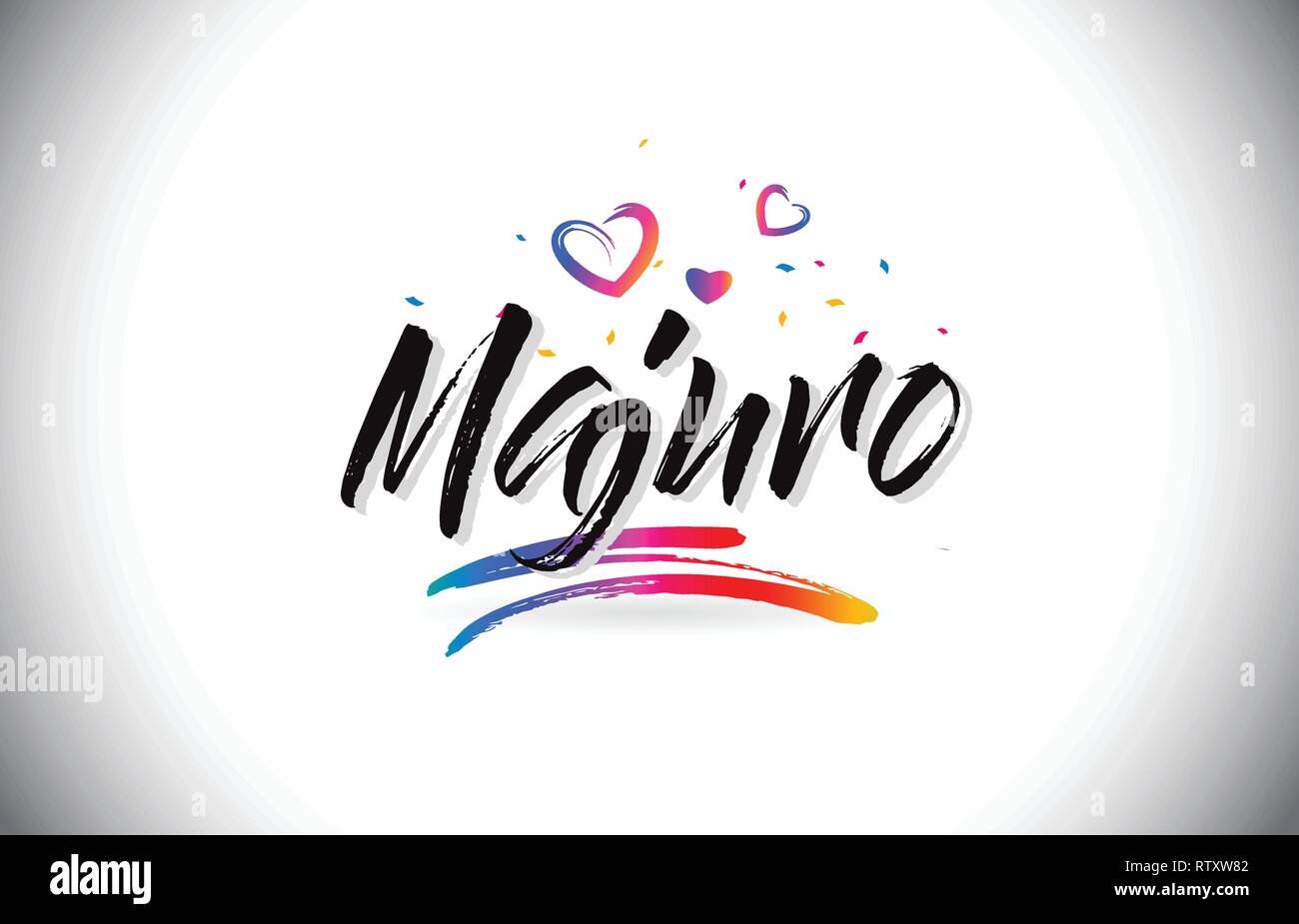 Majuro Welcome To Word Text with Love Hearts and Creative Handwritten Font Design Vector Illustration. Stock Vector