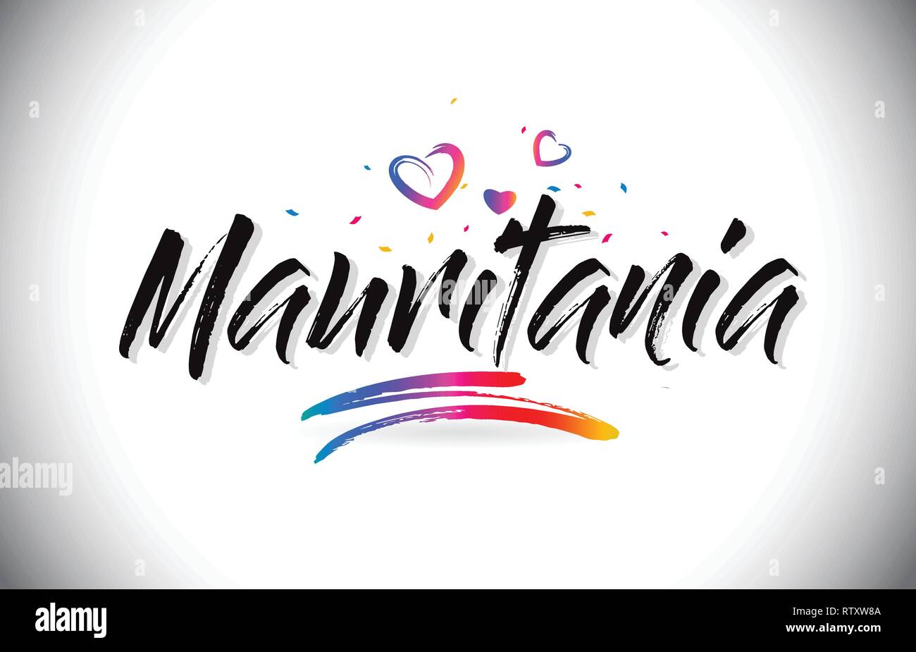 Mauritania Welcome To Word Text with Love Hearts and Creative Handwritten Font Design Vector Illustration. Stock Vector