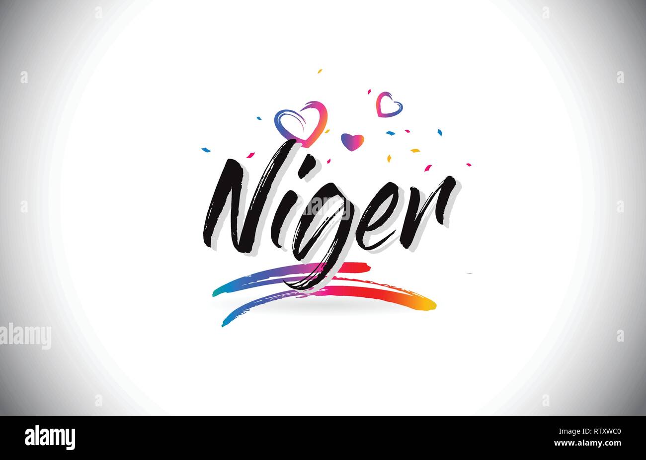 Niger Welcome To Word Text with Love Hearts and Creative Handwritten Font Design Vector Illustration. Stock Vector