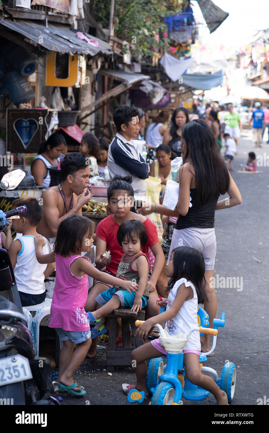 A typical Filipino community within a slum area of Cebu City,Philippines Stock Photo