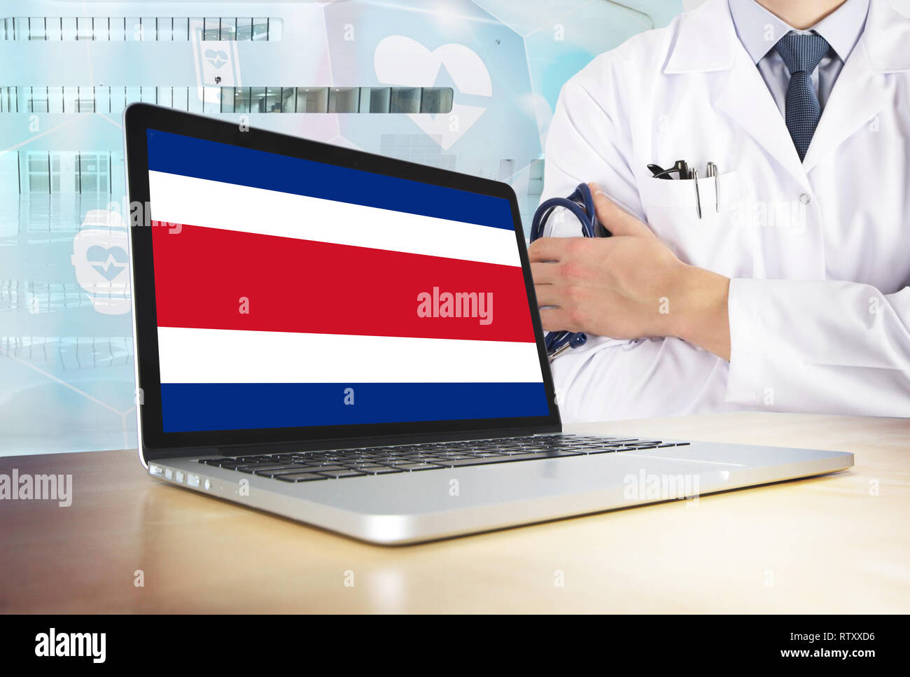 Costa Rica healthcare system in tech theme. Costa Rican flag on