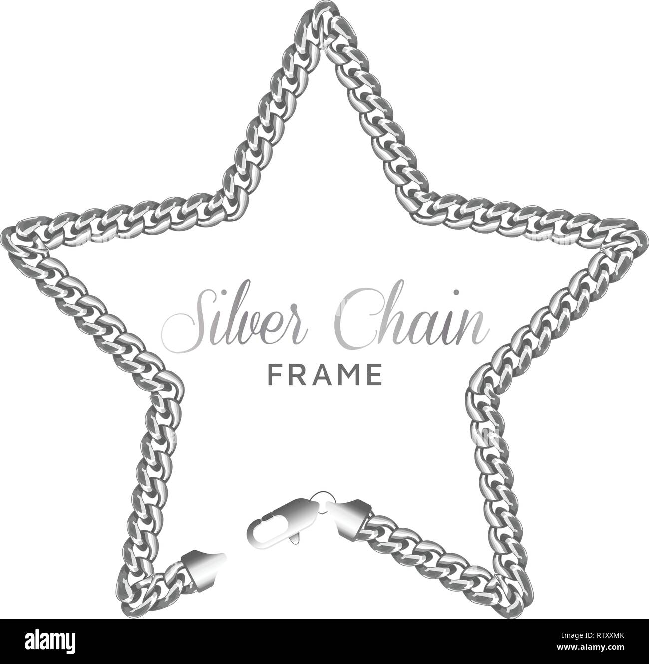 Silver chain star border frame. Stock Vector