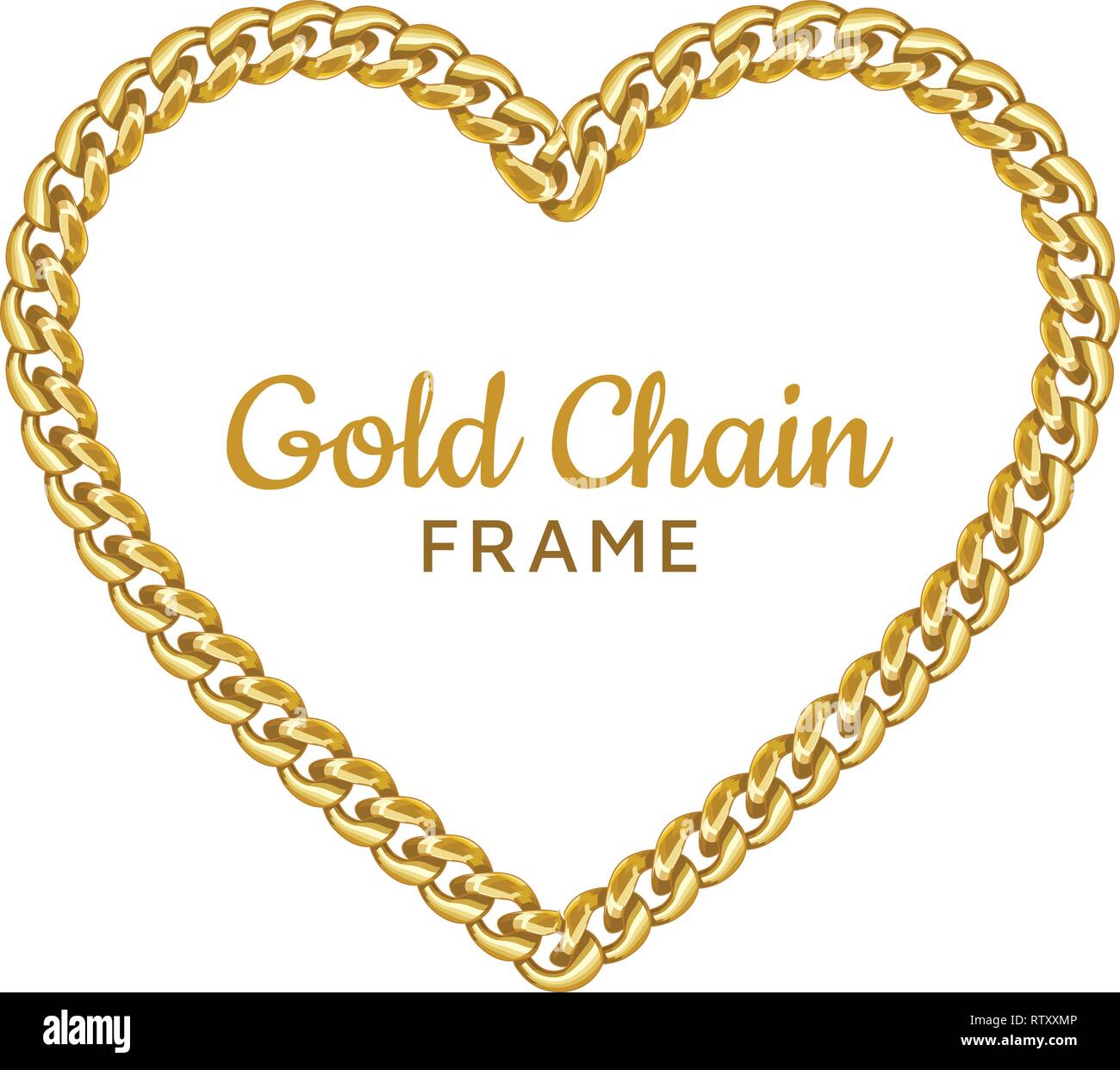 Gold chain heart love border frame. Wreath shape. Jewelry design. Stock Vector