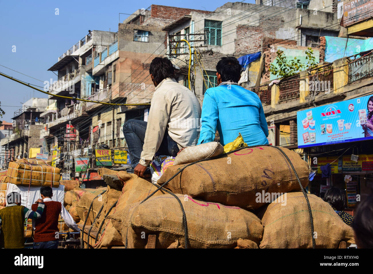 Khari Baoli,  Bustling Indian Wholesale Spice Market, Old Delhi, India Stock Photo