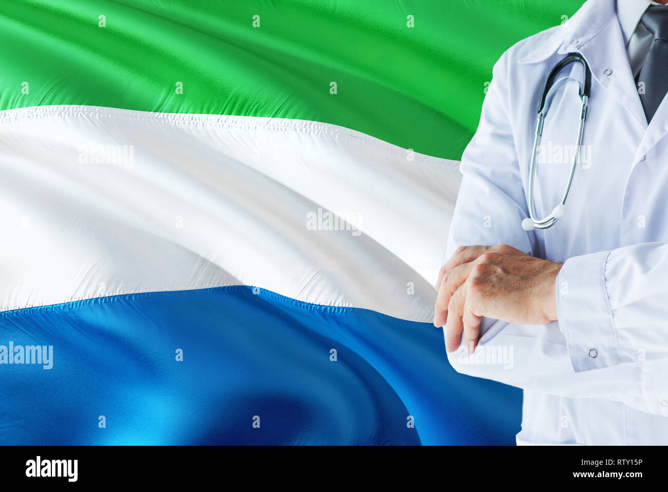 Sierra Leonean Doctor standing with stethoscope on Sierra Leone flag  background. National healthcare system concept, medical theme Stock Photo -  Alamy