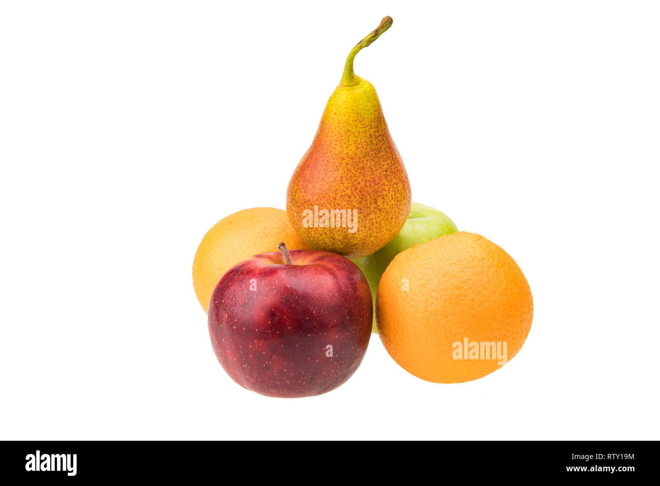 Compare apples, oranges and pears. Differentiation and comparison. Stock Photo
