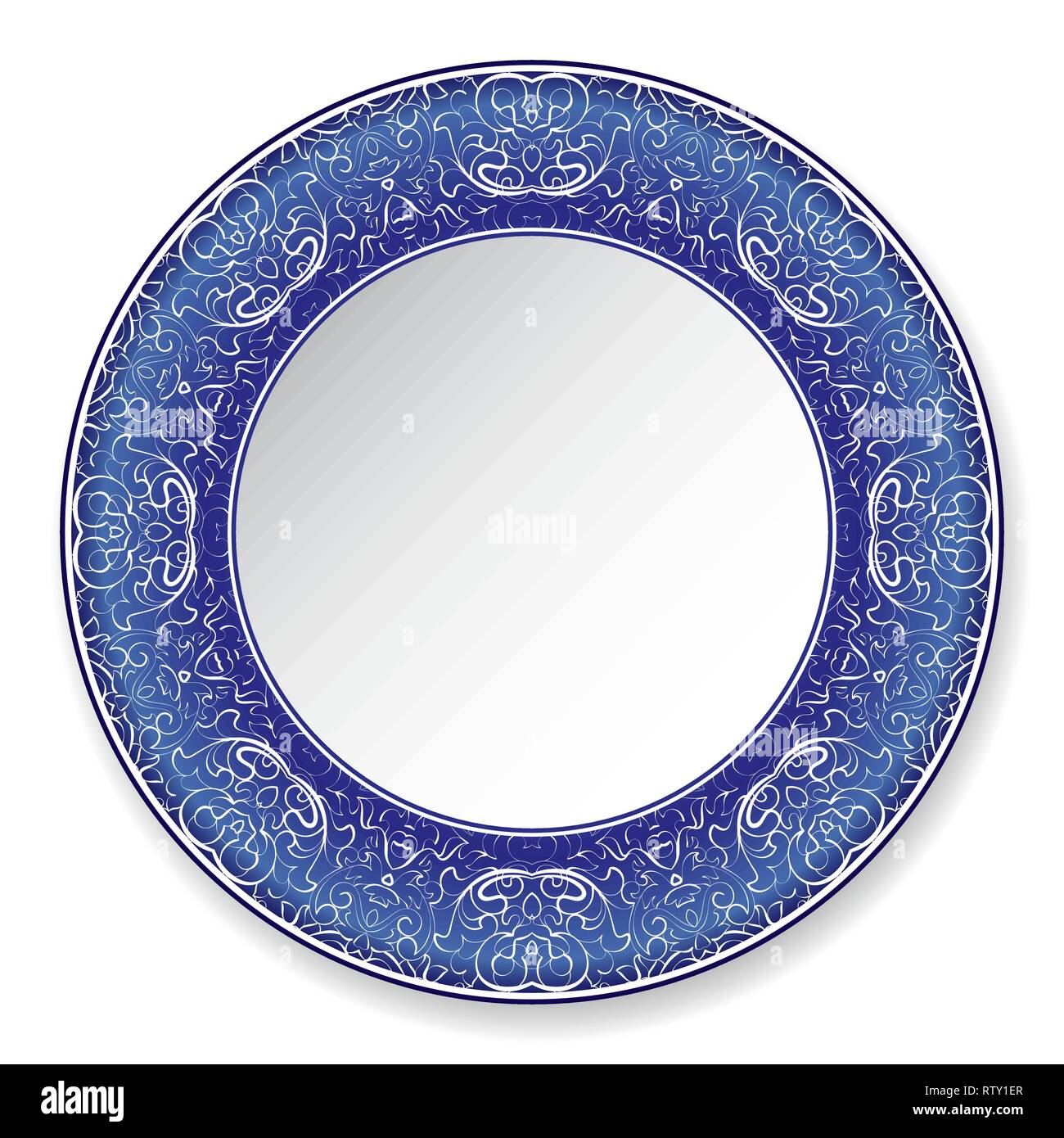 Decorative plate with white pattern on blue background. Vector illustration. Stock Vector