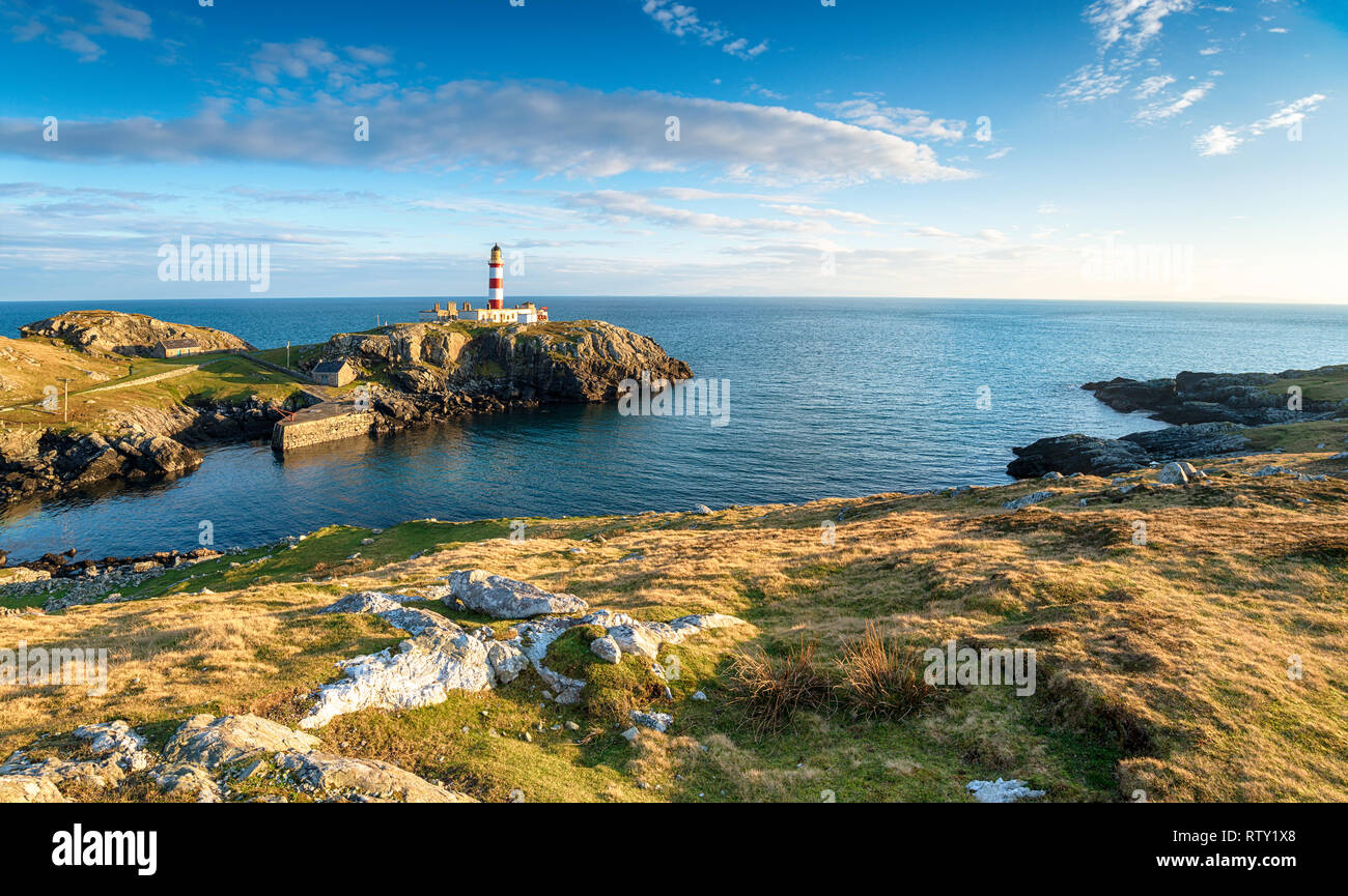 Eilean Glas lighthouse on the Isle of Scalpay in the Outer Hebrides of Scotland Stock Photo