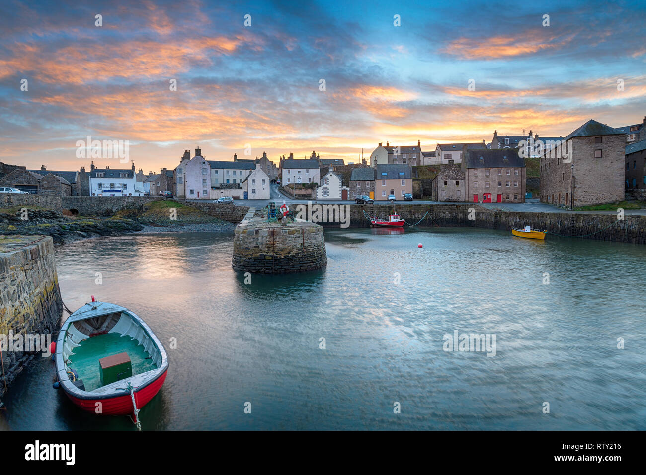 Sunset over Portsoy a fishing village in Aberdeenshire on the east coast of Scotland Stock Photo
