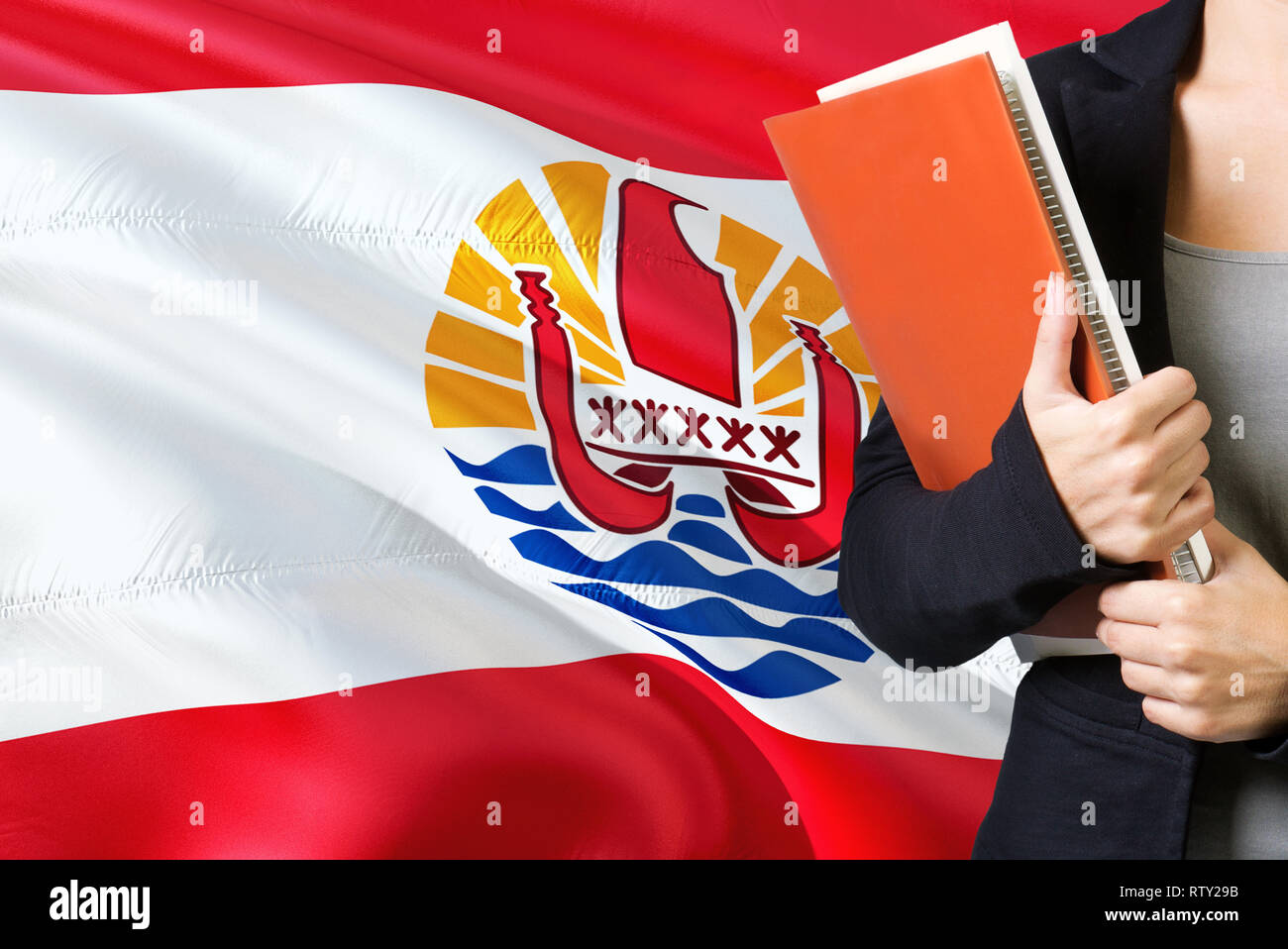 Learning Polynesian language concept. Young woman standing with the