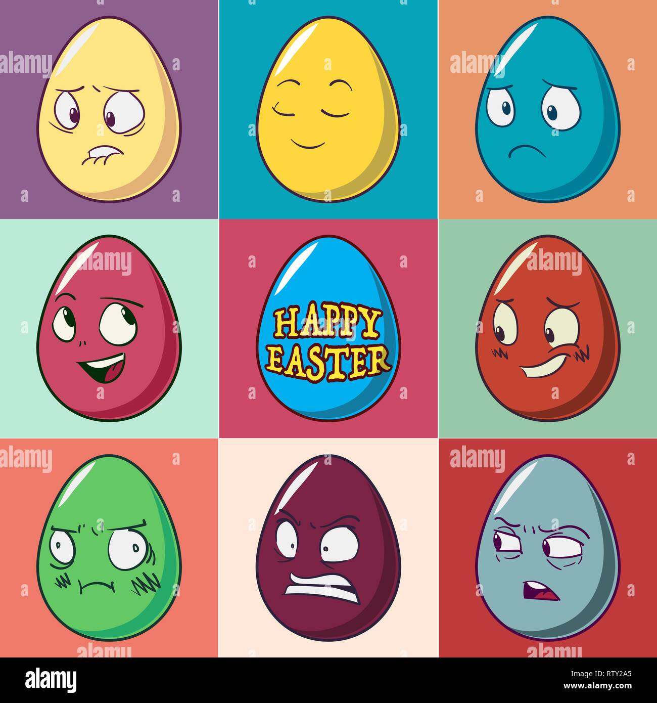 Easter Eggs Emoji Set Cute Funny Emotional Icons Happy Emoticons Smiling Faces Symbols Vector Illustration Stock Vector Image Art Alamy