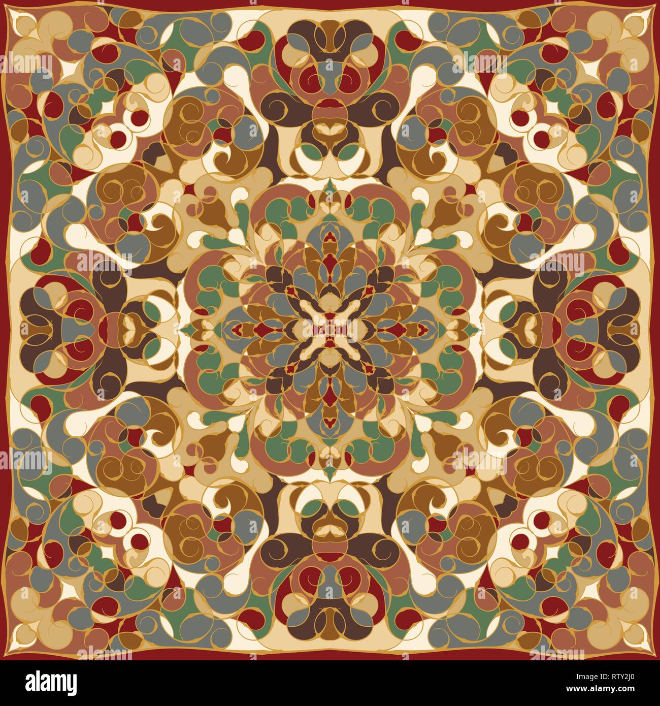 Rich striking pattern for a scarf. Square ornament in Oriental style ...