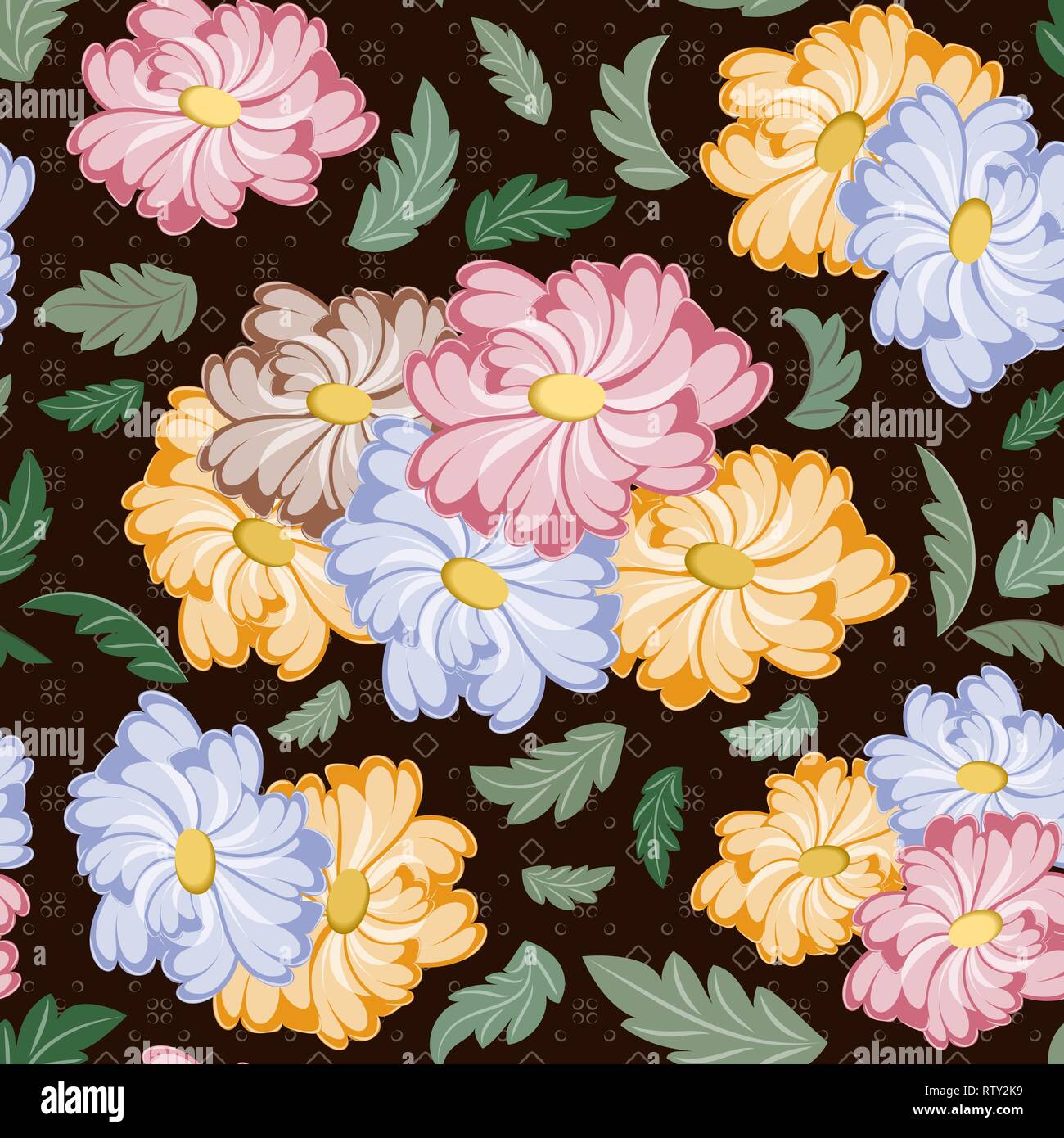 Seamless Pattern With Vintage Flowers And Leaves On A Dark Background Multicolor Bouquet Vector Illustration Stock Vector Image Art Alamy