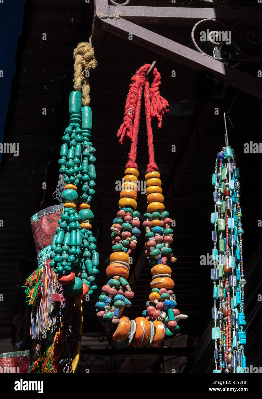 Necklaces of beads on sale in the medina, Marrakesh, Morocco Stock Photo -  Alamy