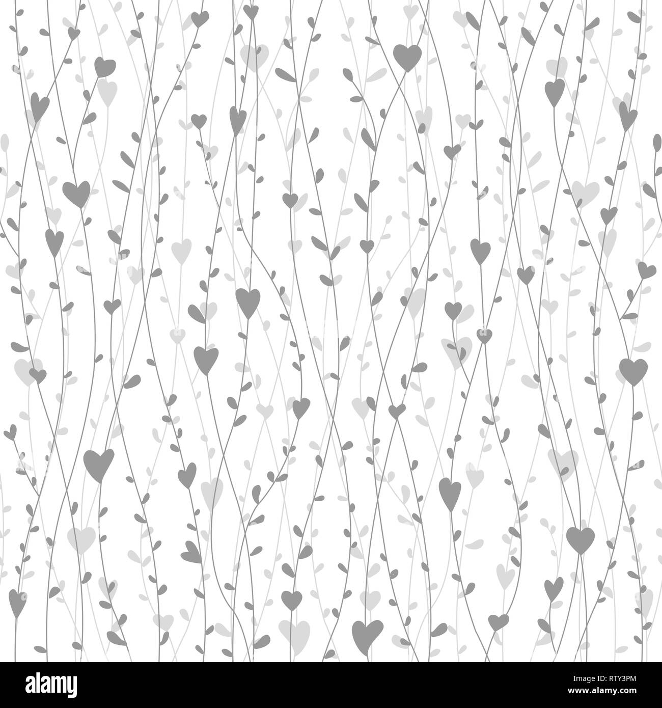 Cute seamless pattern with hearts branches for retro wallpapers, textile prints, bedding, or cards. Vector illustration Stock Vector