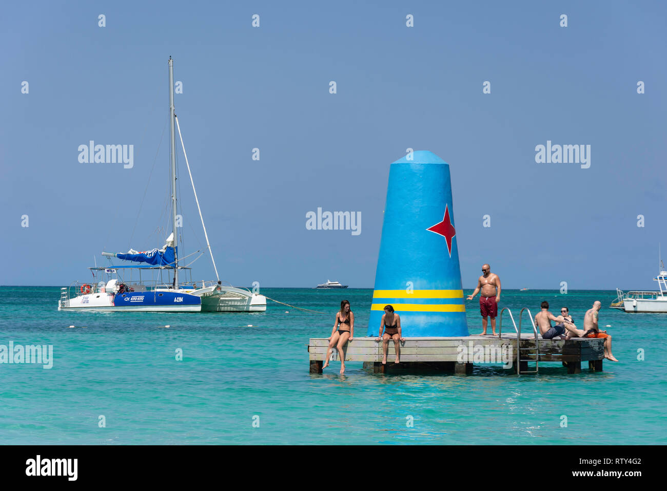 Diving platform, Palm Beach (Hotel Riu Palace), Noord District, Aruba, ABC Islands, Leeward Antilles, Caribbean Stock Photo