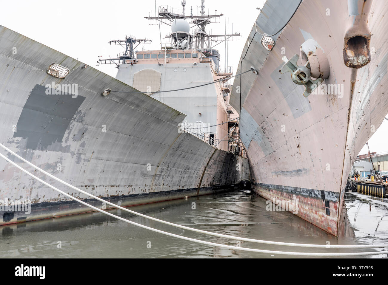 decommissioned ships at The Navy Yard, formerly the Philadelphia Naval Shipyard Stock Photo