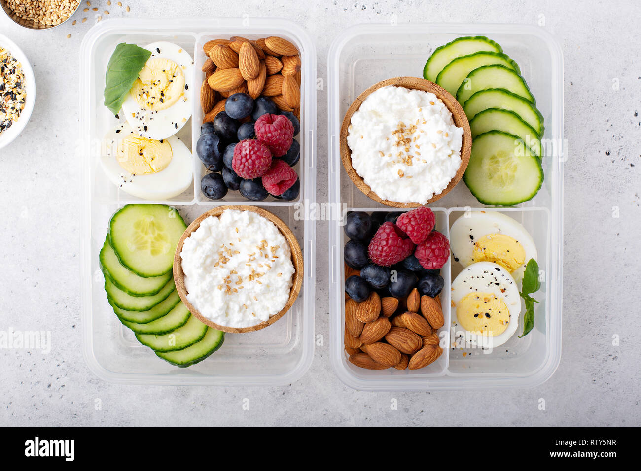 Lunch Or Snack Box With High Protein Food Cottage Cheese Nuts
