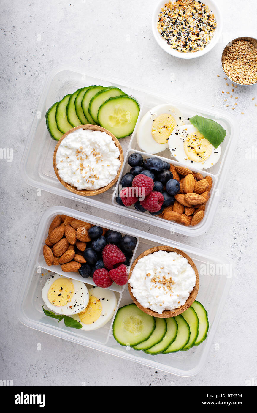 Lunch Or Snack Box With High Protein Food Cottage Cheese Nuts