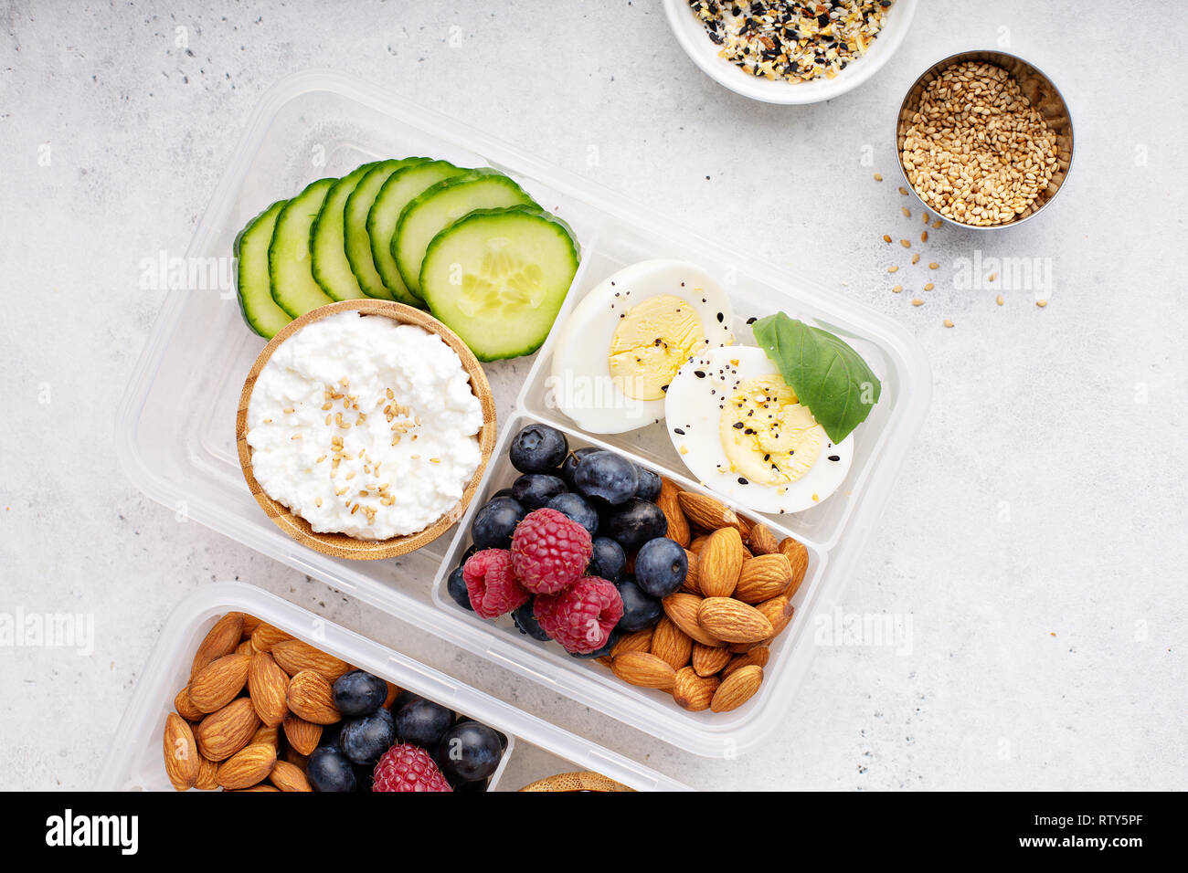 Lunch Or Snack Box With High Protein Food Cottage Cheese Nuts