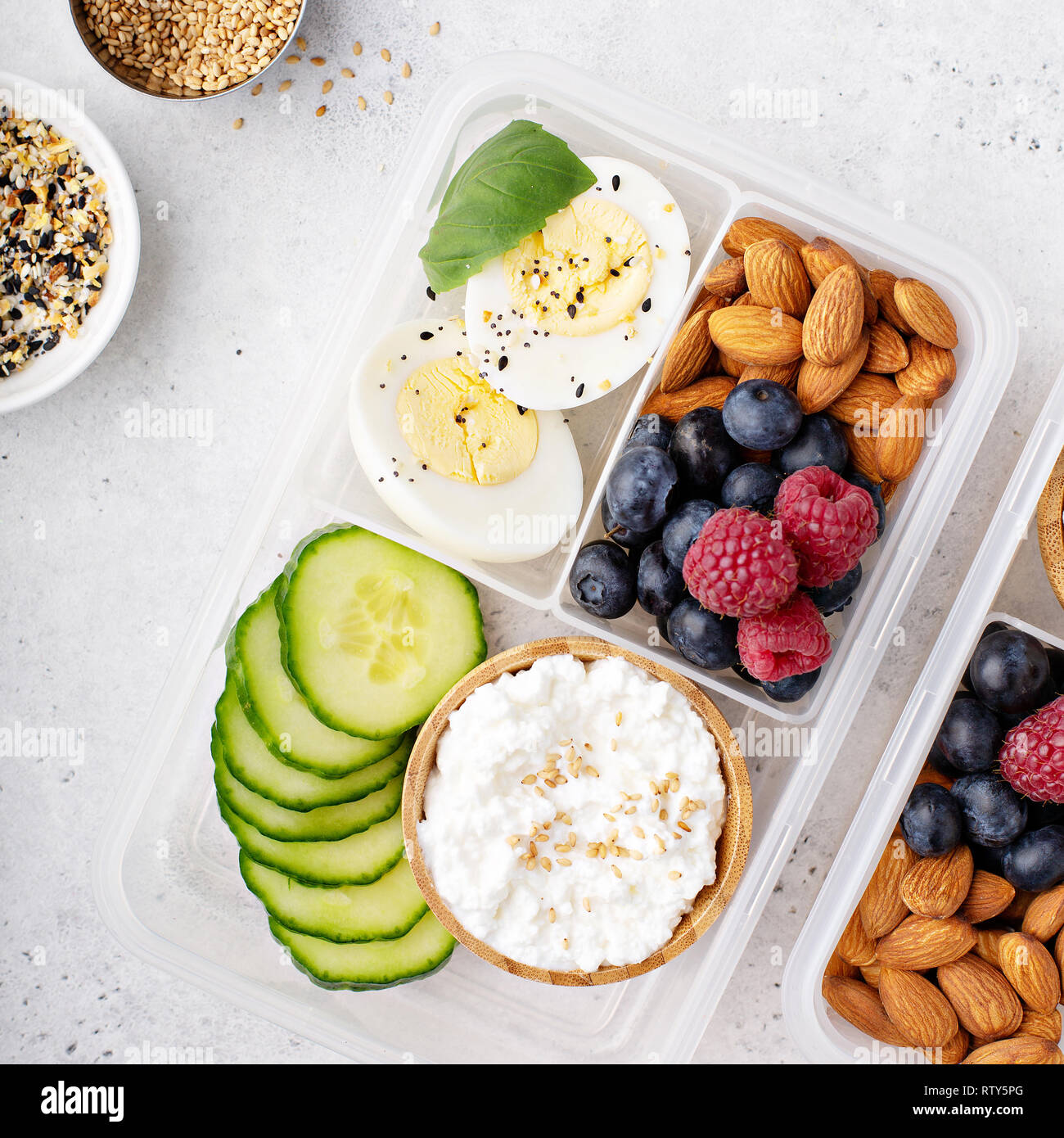 Lunch Or Snack Box With High Protein Food Cottage Cheese Nuts