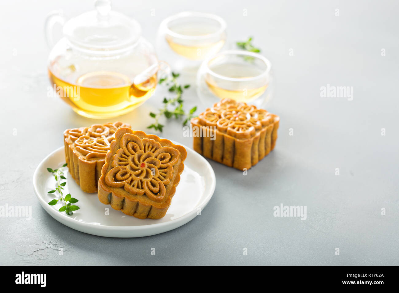 Traditional Chinese mooncakes for mid autumn festival with egg yolk and ...