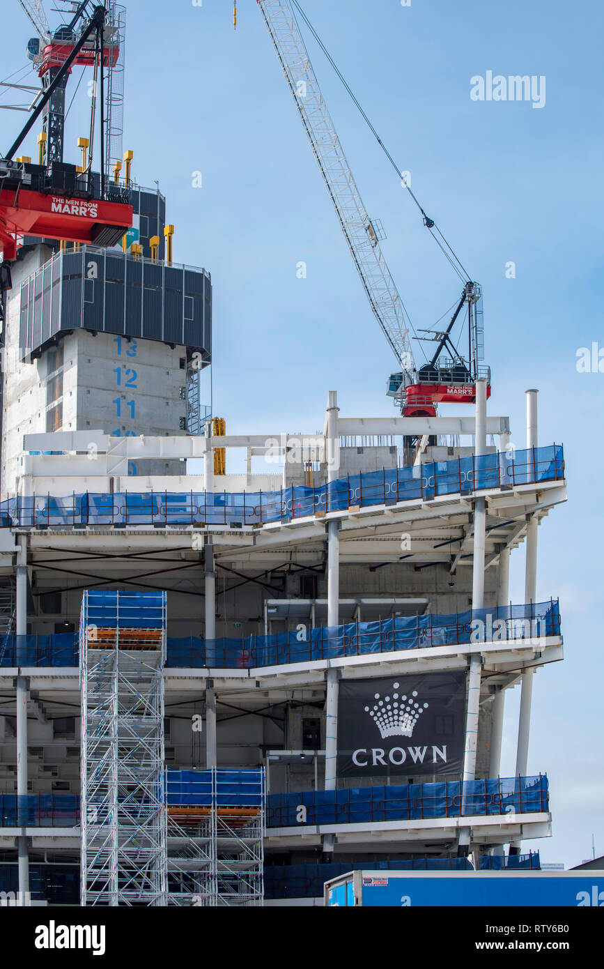 Sydney, Australia Nov 4th, 2018 A ground level view of construction of the Crown Casino at