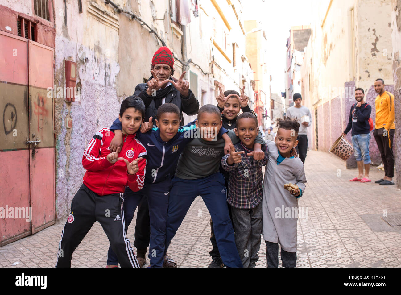 CASABLANCA, MOROCCO - MARCH 2, 2019:   People on the streets of Old Medina in Casablanca, Morocco. Stock Photo