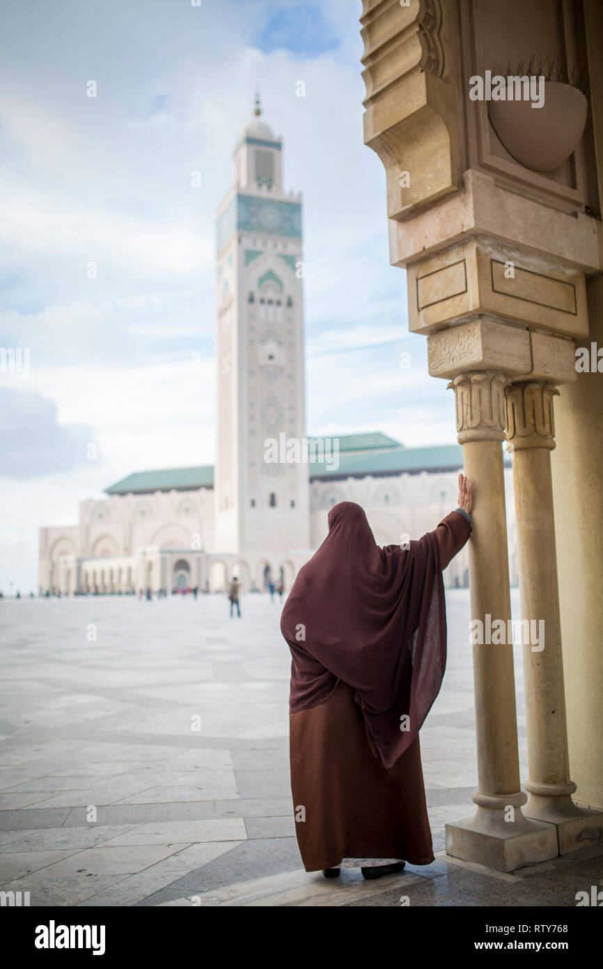 CASABLANCA, MOROCCO - MARCH 2, 2019:   People at The Hassan II Mosque in Casablanca, Morocco. Stock Photo