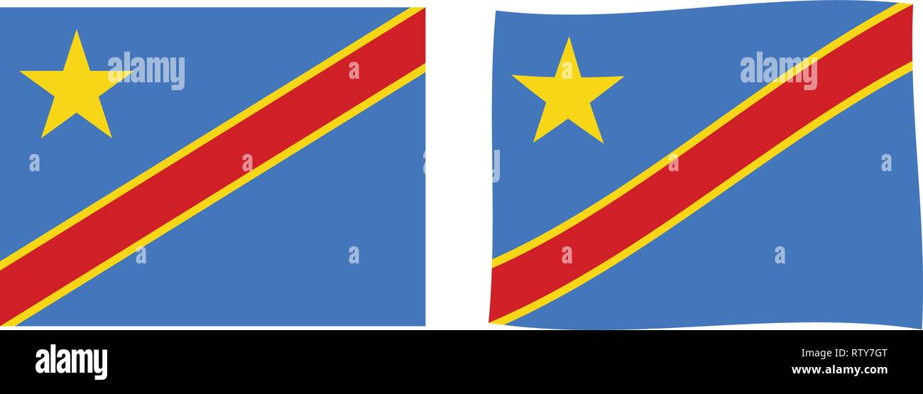 Democratic Republic of the Congo (formerly Zaire) flag. Simple and slightly waving version. Stock Vector