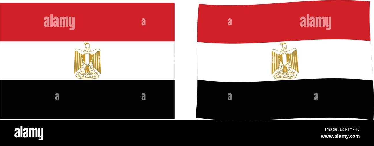 Arab Republic of Egypt flag. Simple and slightly waving version. Stock Vector