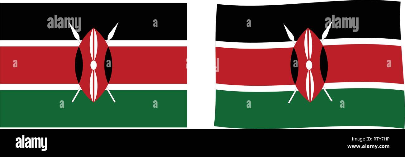 Republic of Kenya flag. Simple and slightly waving version. Stock Vector