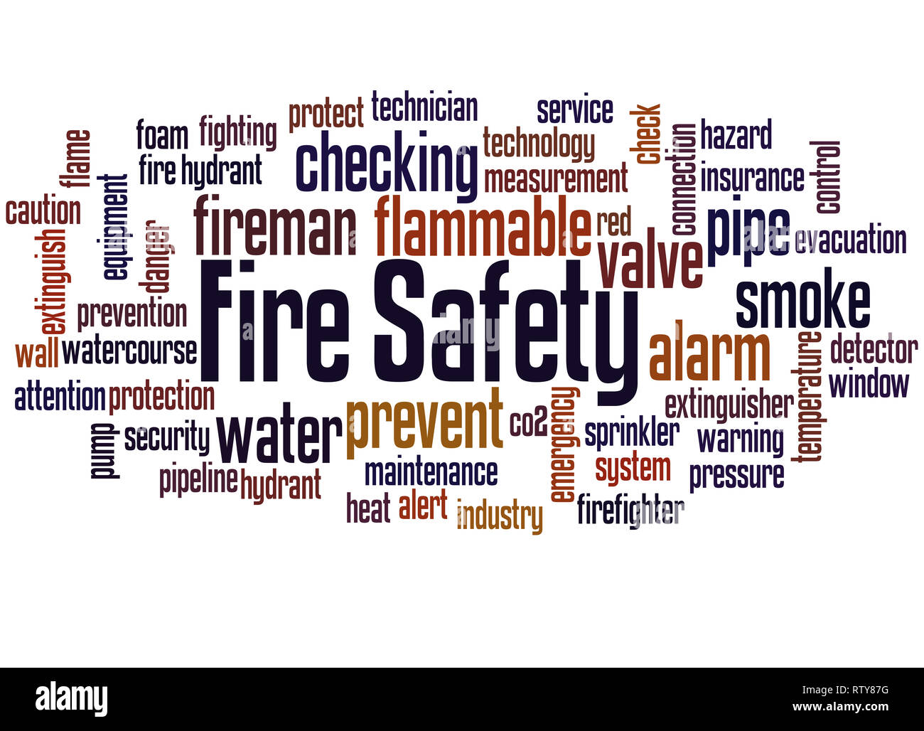 Fire Safety word cloud concept on white background. Stock Photo