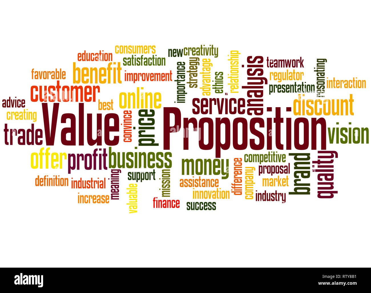 Value Proposition word cloud concept on white background. Stock Photo