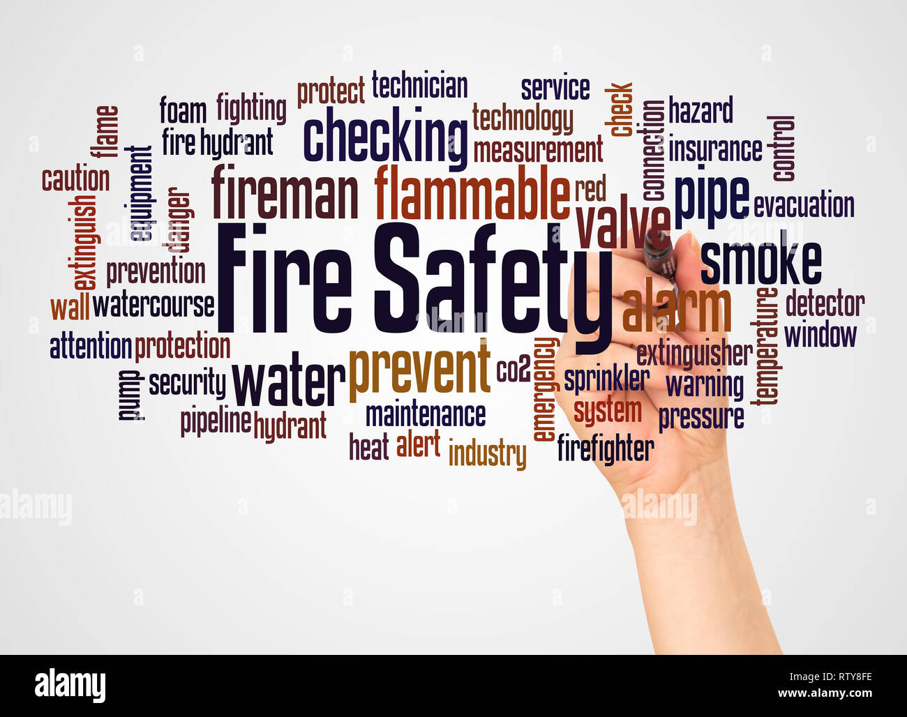 Fire Safety Word Cloud And Hand With Marker Concept On White Background 