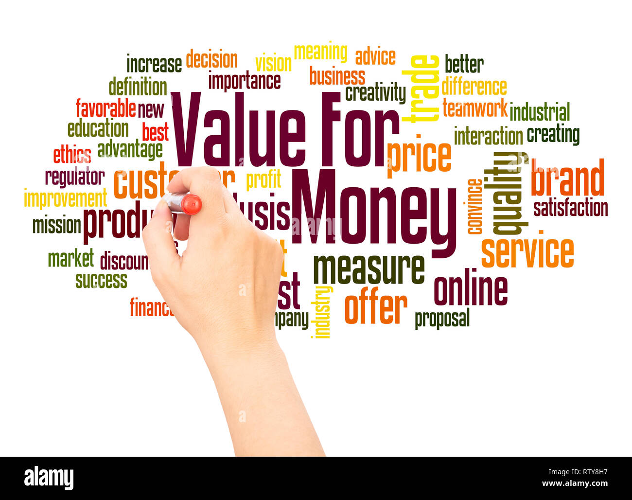 Value for money word cloud hand writing concept on white background