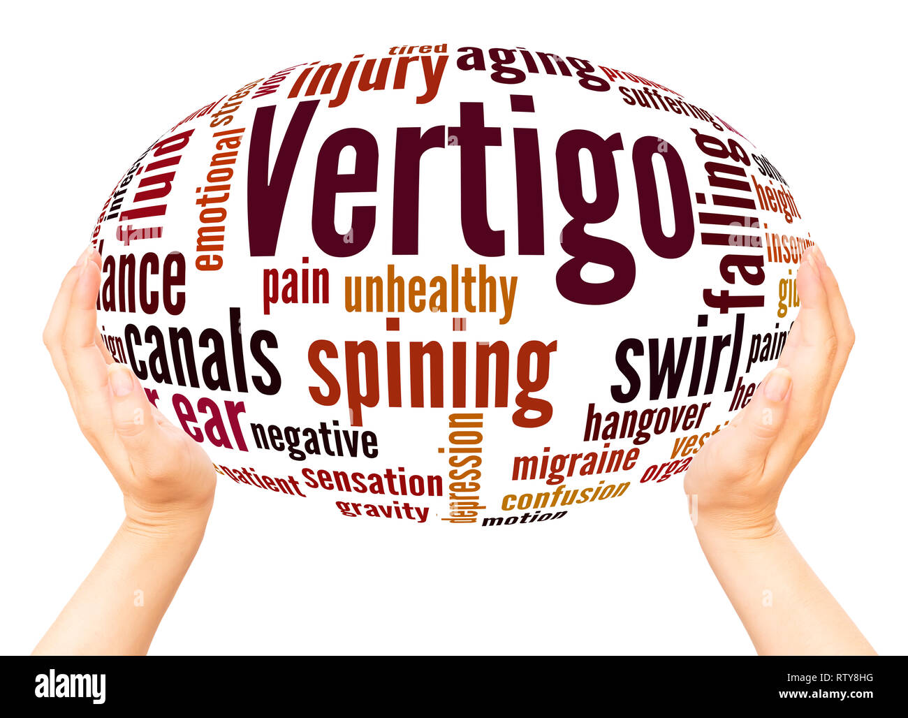 Vertigo word cloud hand sphere concept on white background. Stock Photo