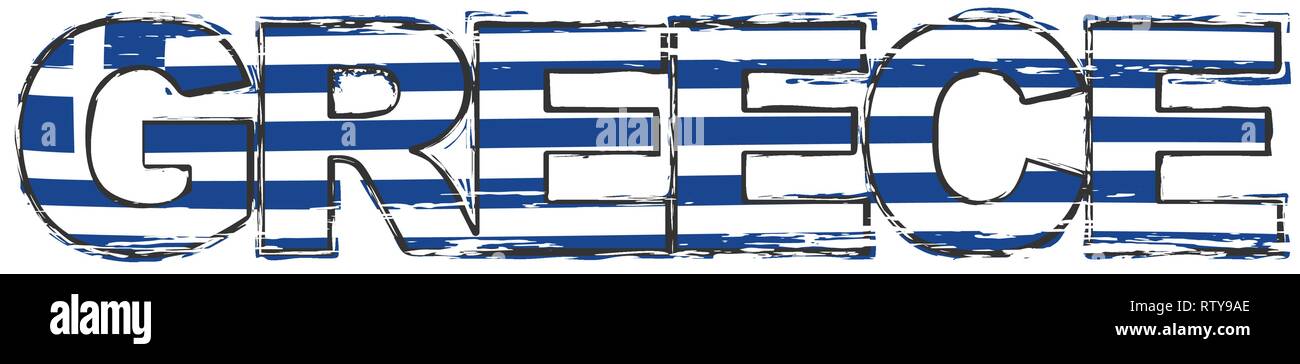 Word GREECE with Greek national flag under it, distressed grunge look ...