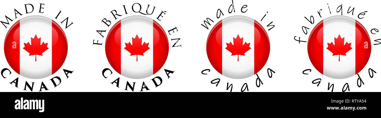 Simple Made in Canada / French translation 3D button sign. Text around  circle with Canadian flag. Decent and casual font version Stock Vector  Image & Art - Alamy