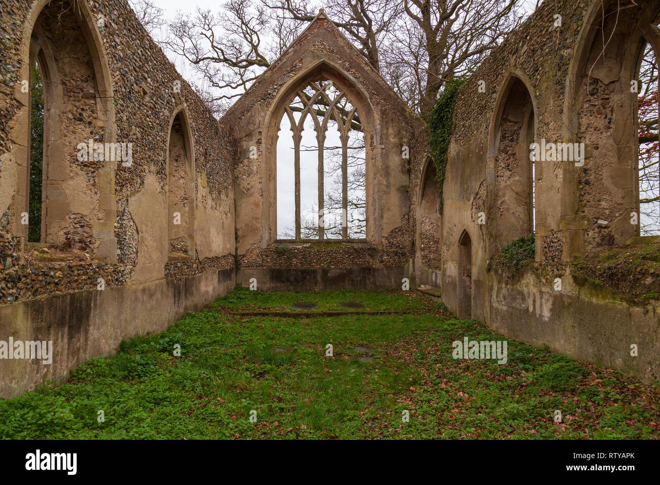 view of the ruins of st marys church at tivetshall st mary norfolk Stock Photo