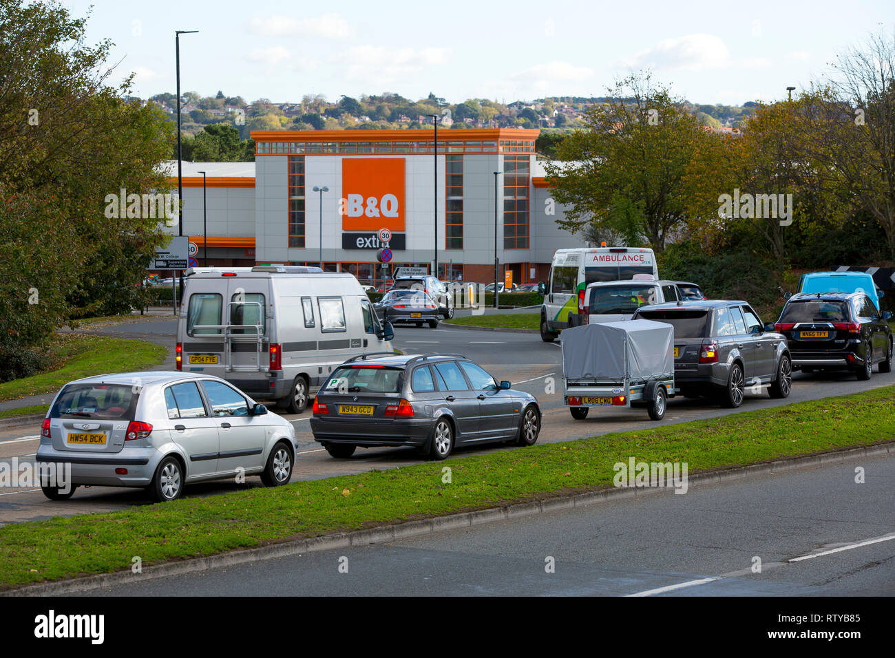 B&Q, St Mary's Roundabout, Duel carriageway, Newport, Isle of Wight, England, UK, Stock Photo