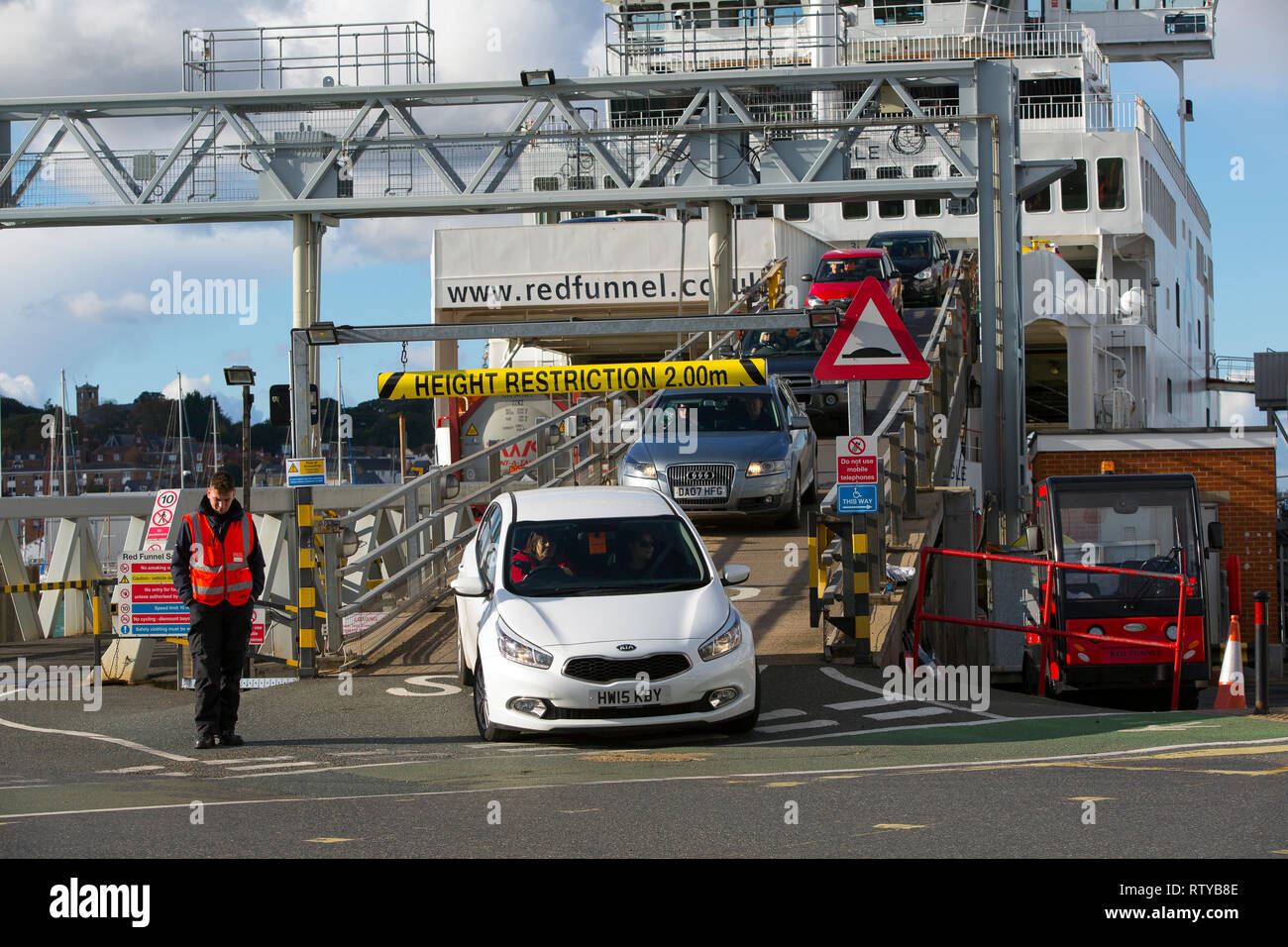 Vehicles Being Unloaded From Red Funnel Ferry Terminal East